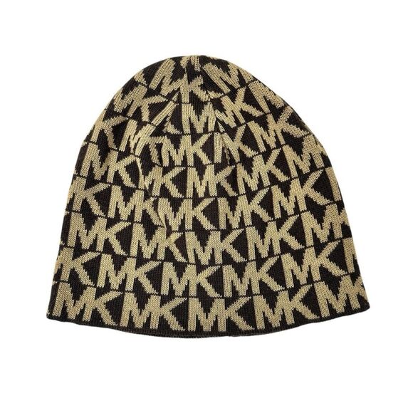 MICHAEL KORS Women's Brown Knit Monogram MK Signature Logo Beanie Hat - Picture 1 of 4